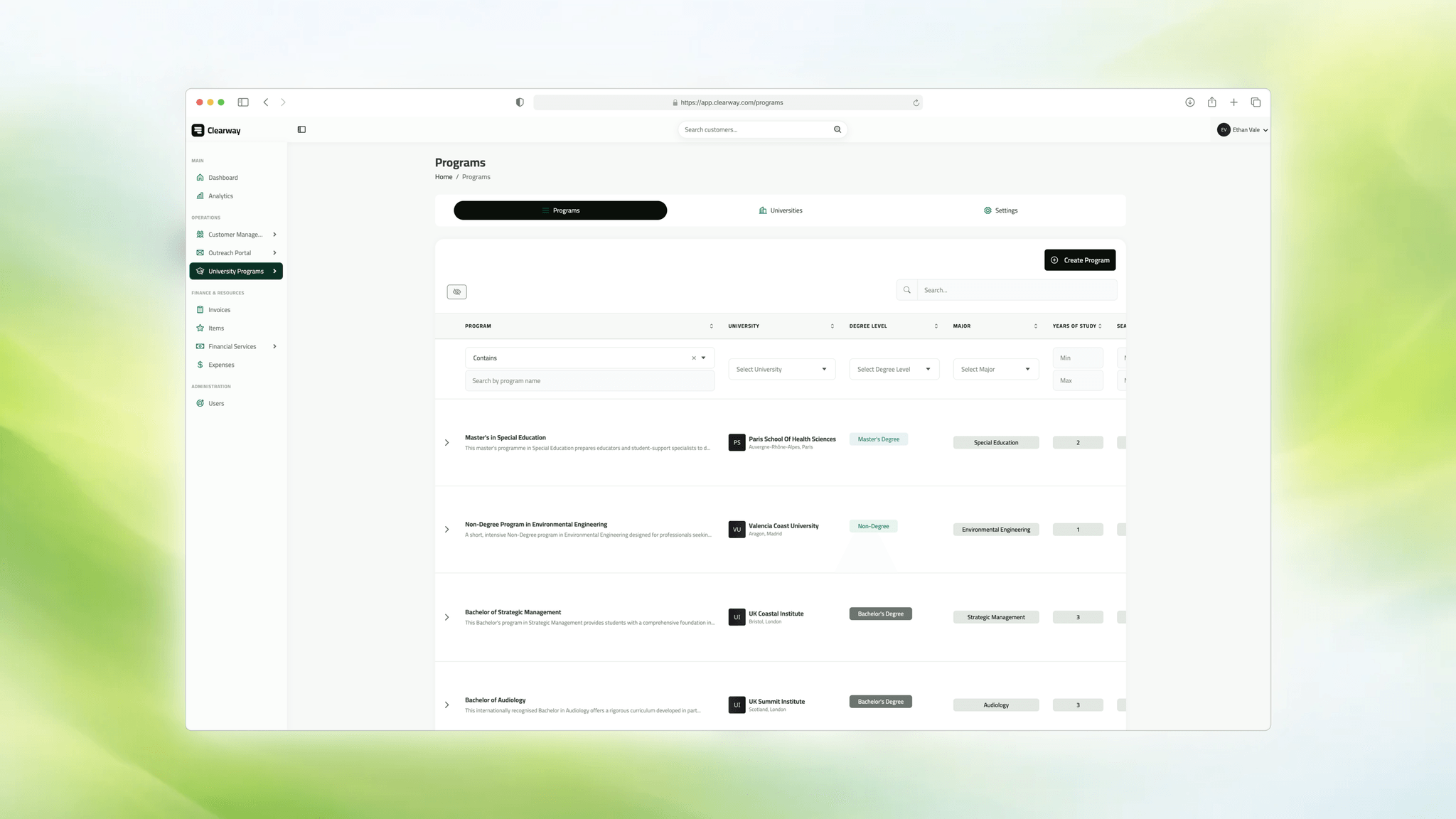 Phoenix programs table