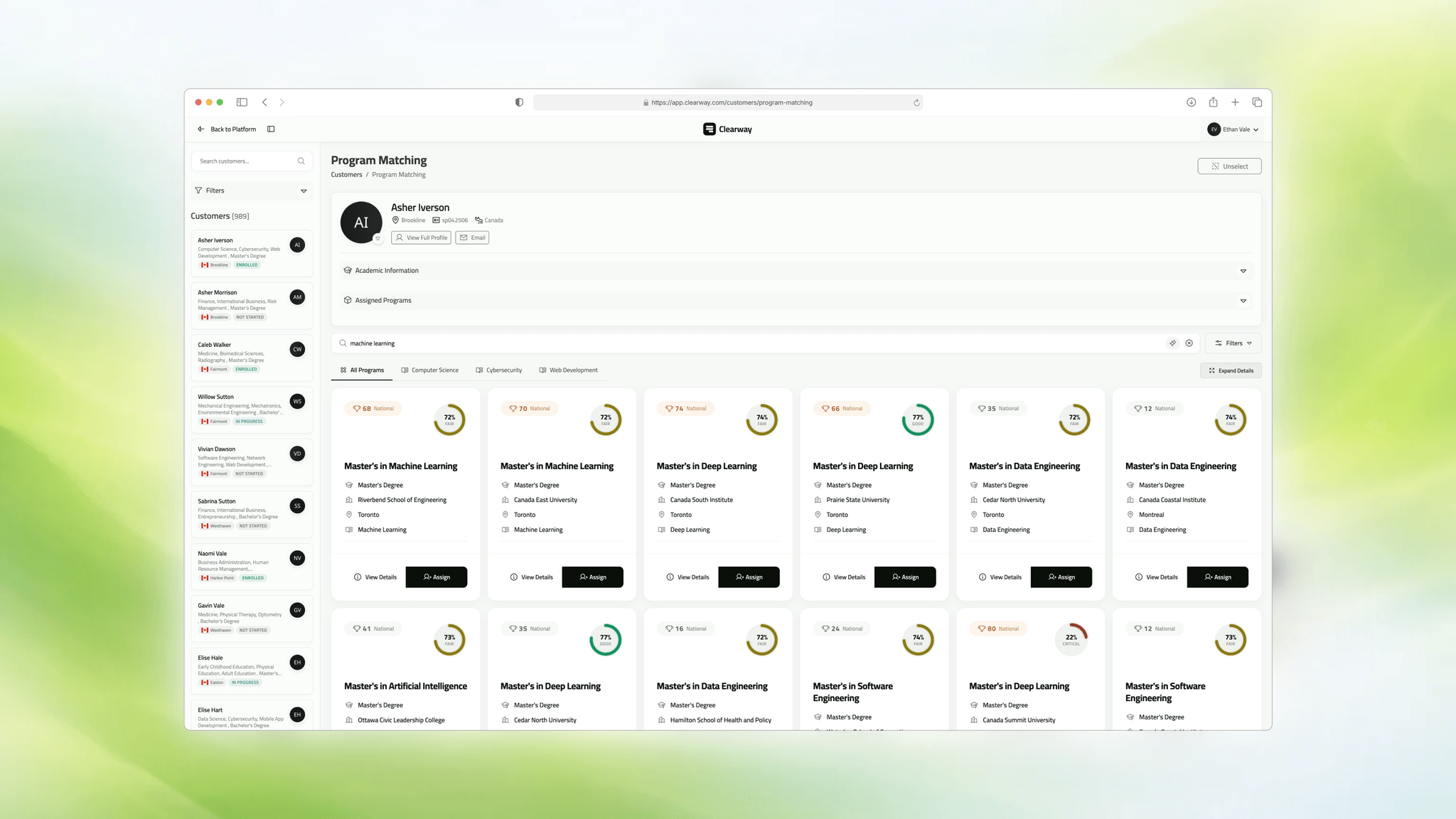 Program Matching Engine demo poster showing semantic search and explainable match scoring