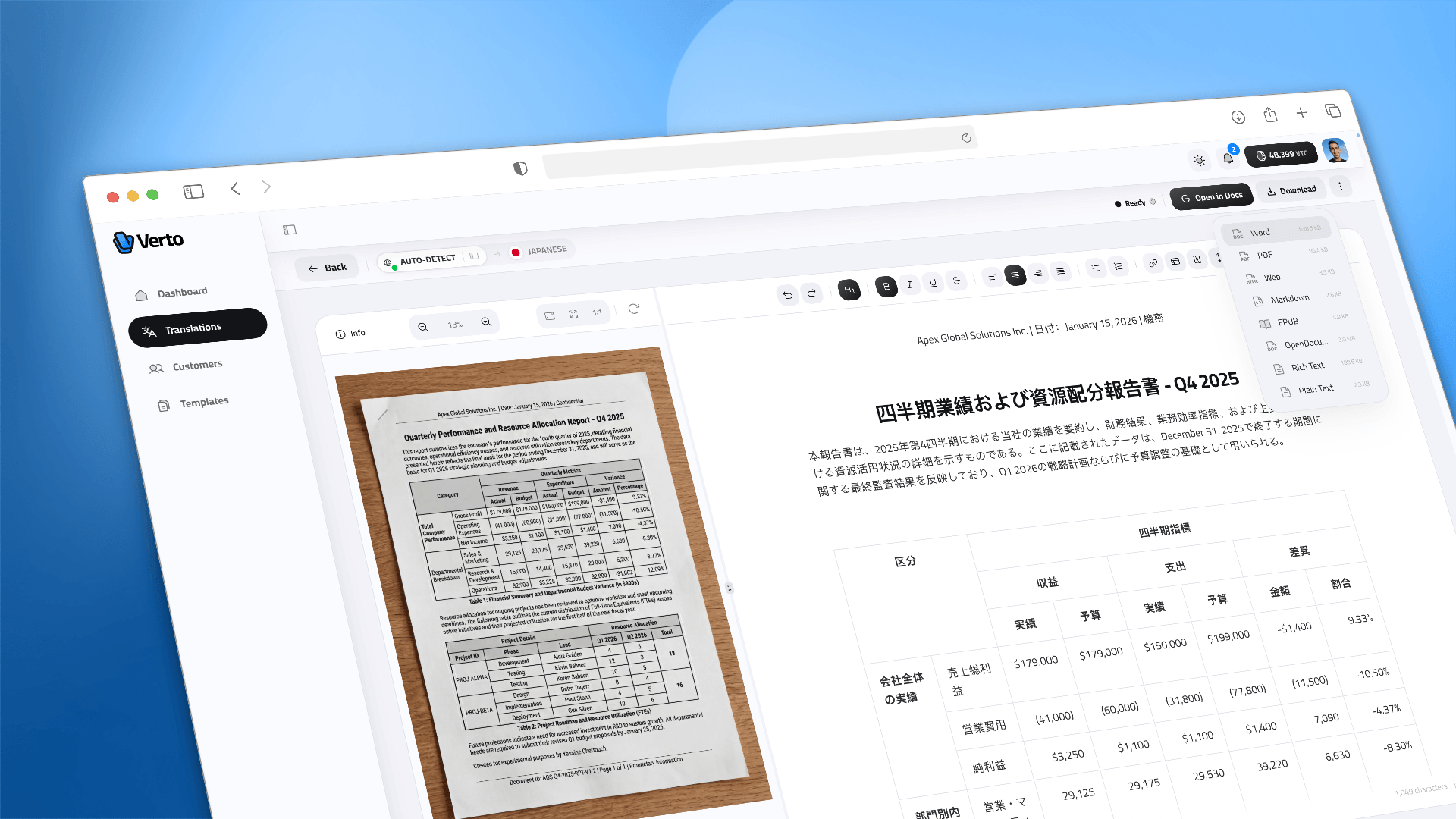 Verto demo poster showing the review editor interface