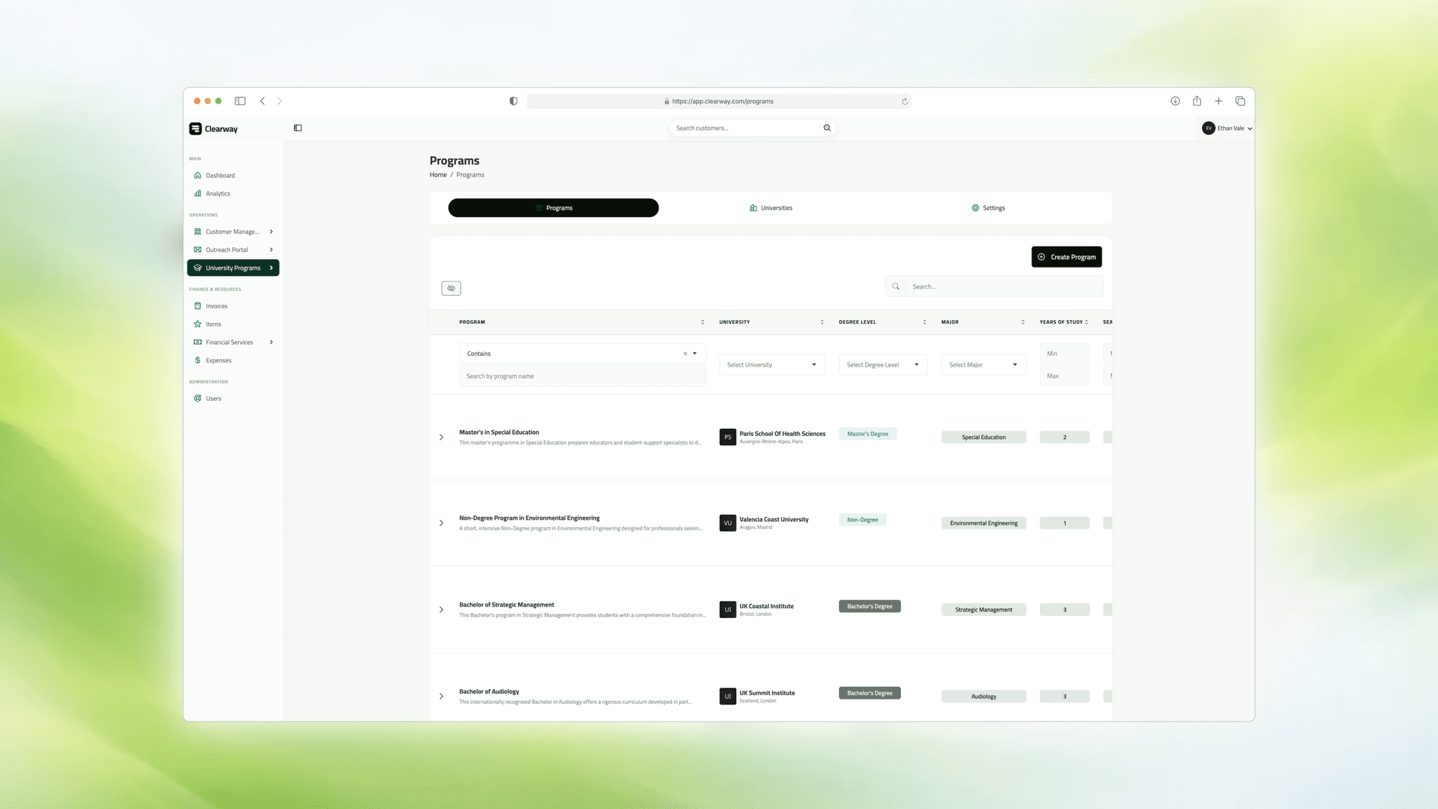 Phoenix programs table