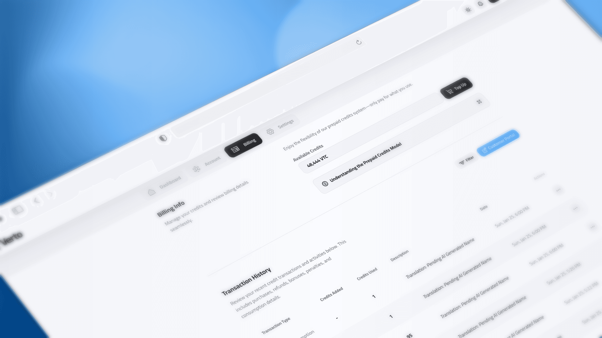 Client Portal: Usage tracking and consumption history.